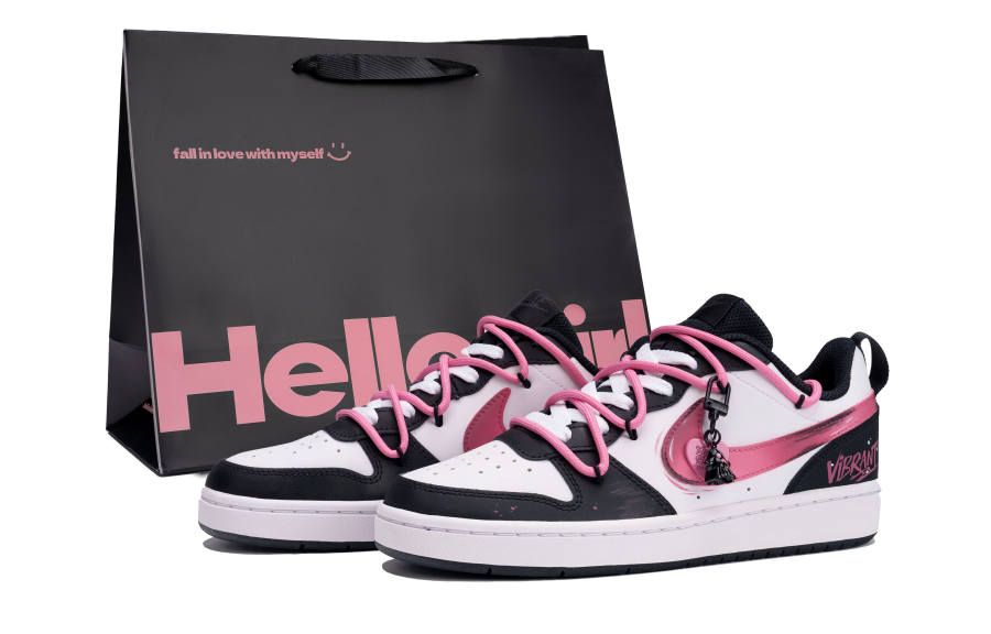 Nike Nike Court Borough Wild Girl BOX Low top Kids' Skateboarding Shoes Black Pink Teenagers
