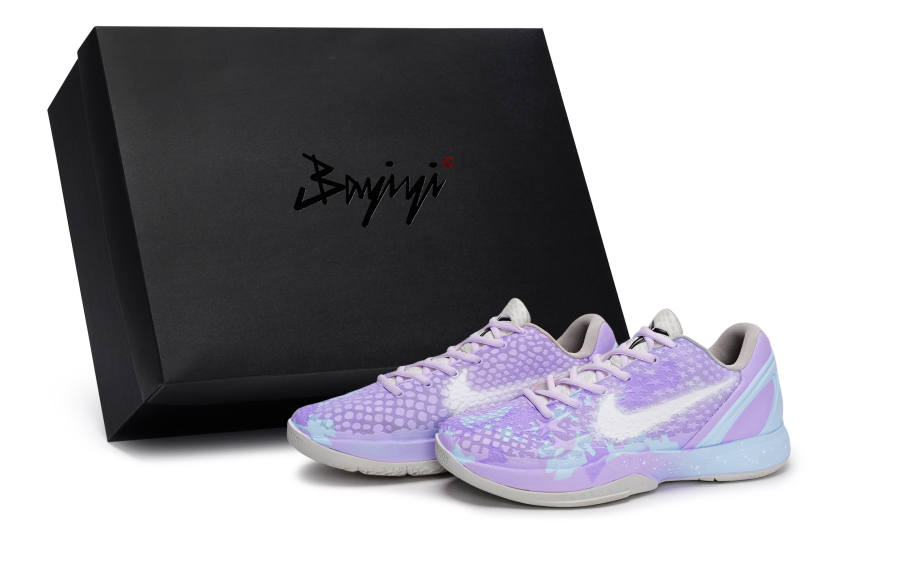 Nike Nike Zoom Kobe 6 Slip Resistant Abrasion Resistant Low top Children's Basketball Shoes White Purple Blue Teenagers