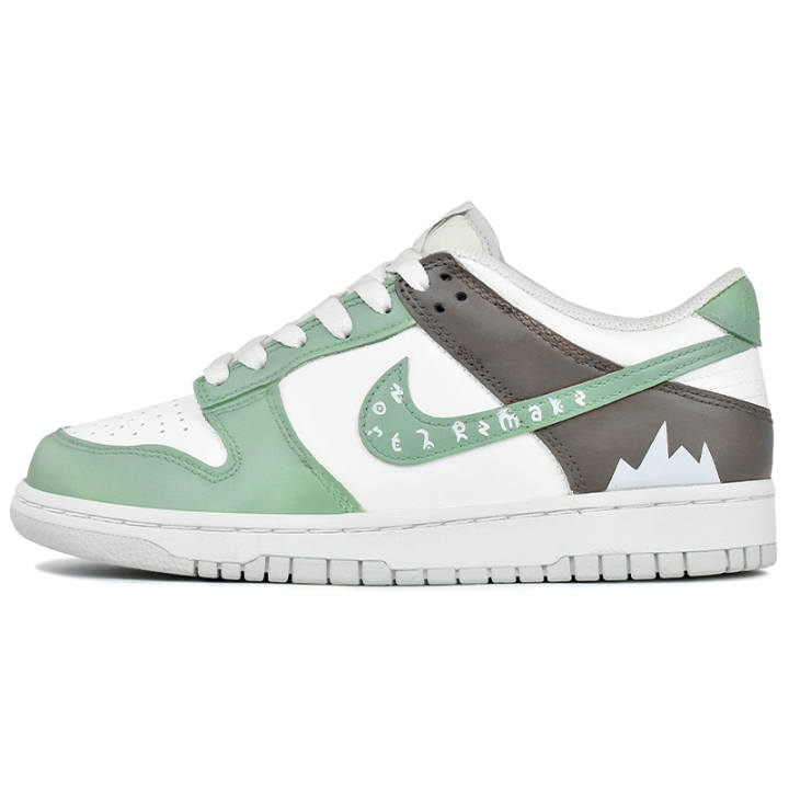 Nike Nike Dunk Forest Memory Neutral Grey Leather Abrasion Resistant Low top Kids' Skateboarding Shoes Green/White Brown