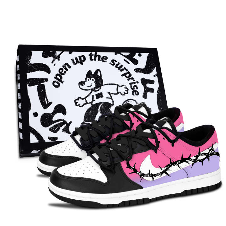 Nike Nike Dunk Black White, Purple Cactus Graceful Leather Slip Resistant Abrasion Resistant