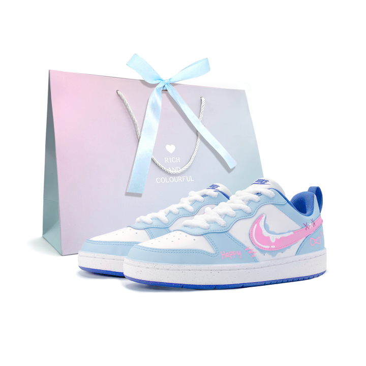 Nike Nike Court Borough Pink Glow Melting Snow LD Synthetic Leather Slip Resistant Anti Kick Low top