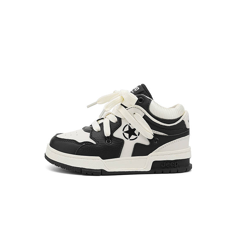 Jeep Synthetic Leather Mid top Kids' Skateboarding Shoes Ivory White/Obsidian Black Kids'