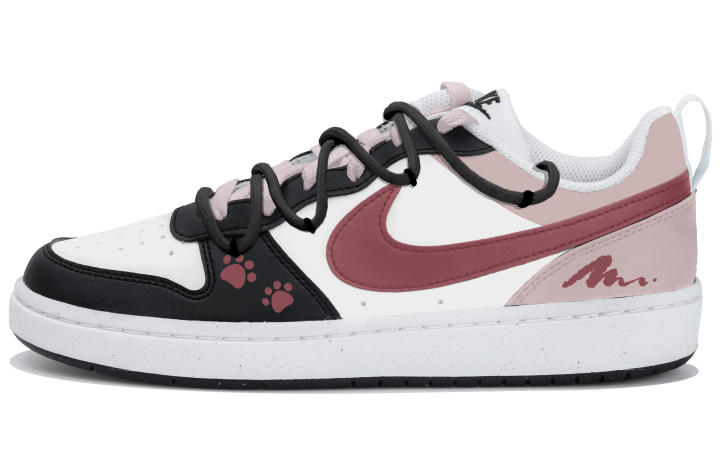 Nike Nike Court Borough Bare Pink Claw Mark Slip Resistant Slip Resistant Low top Kids' Skateboarding Shoes White Black Pink