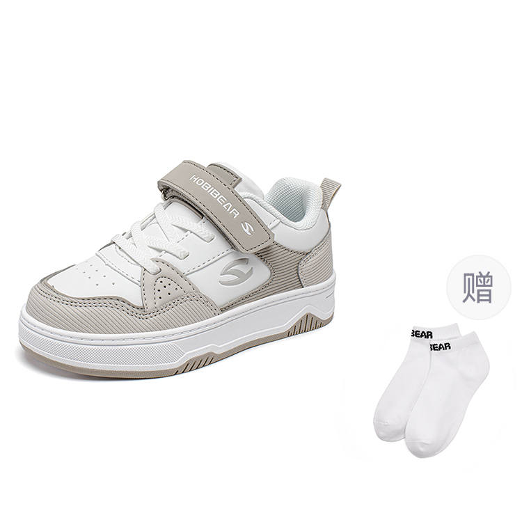 HOBIBEAR Synthetic Leather Lightweight Cushioning Abrasion Resistant Breathable Kids Lifestyle Shoes Light Gray Kids'