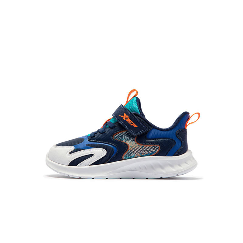 XTEP Synthetic Leather Slip Resistant Abrasion Resistant Low top Kids' Running Shoes Dark Blue New White Kids'