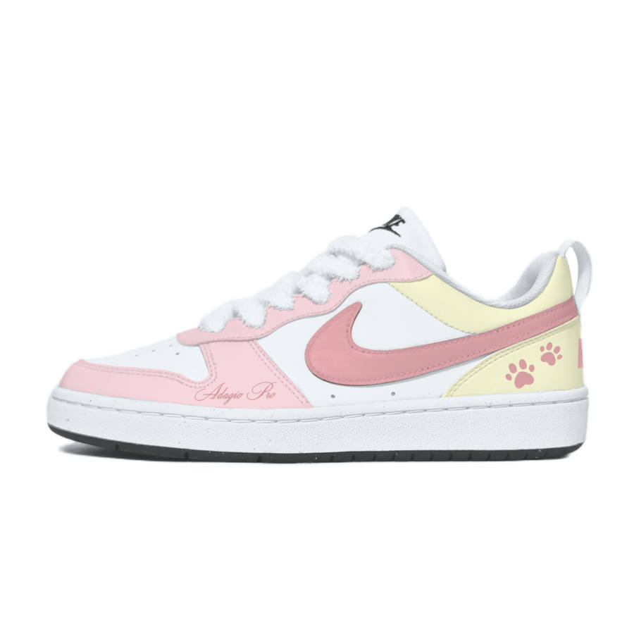 Nike Nike Court Borough Sweet Star Swirl Leather Abrasion Resistant Low top Kids' Skateboarding Shoes Yellow Pink Teenagers