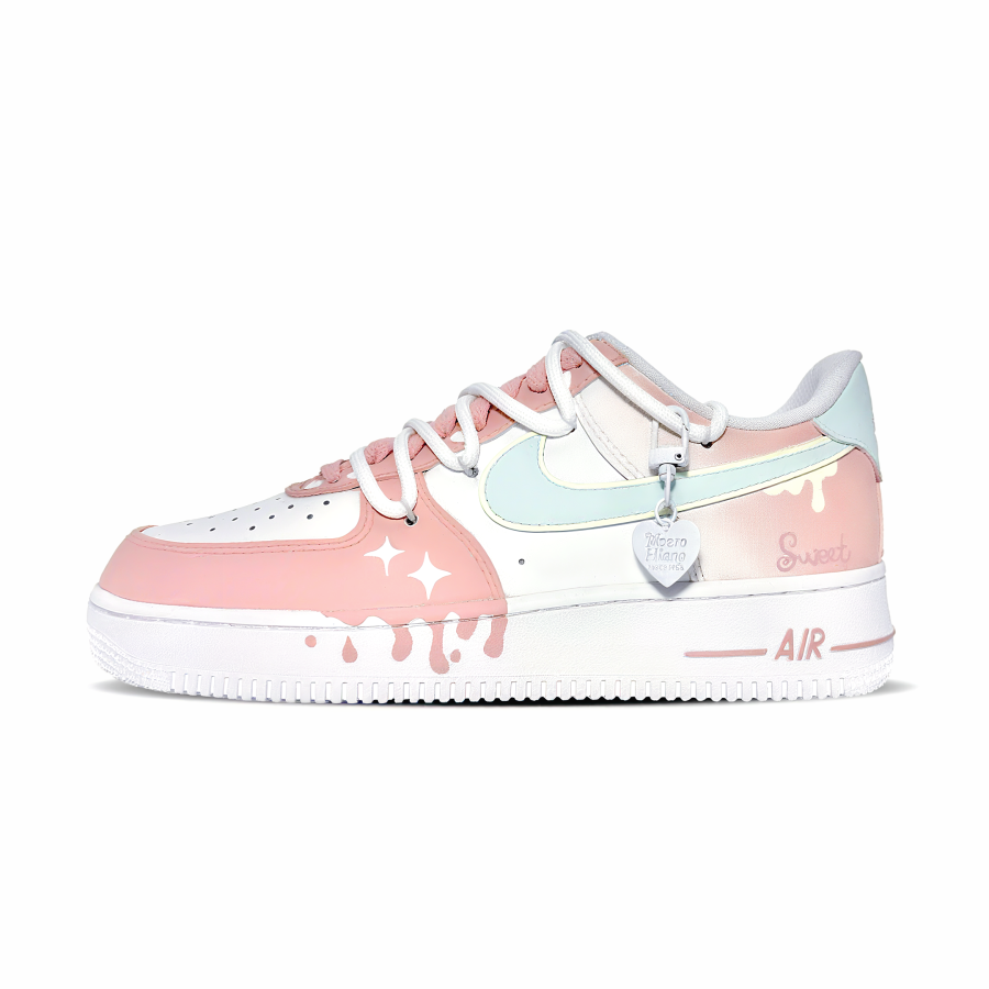 Nike Nike Air Force 1 LE Synthetic Leather Low top Kids' Skateboarding Shoes White Pink Teenagers