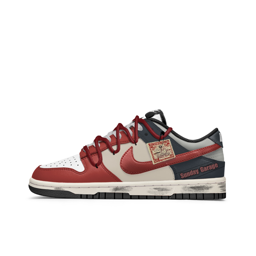 Nike Nike Dunk Bordeaux Graffiti Slip Resistant Abrasion Resistant Low top Kids' Skateboarding Shoes Red White Teenagers