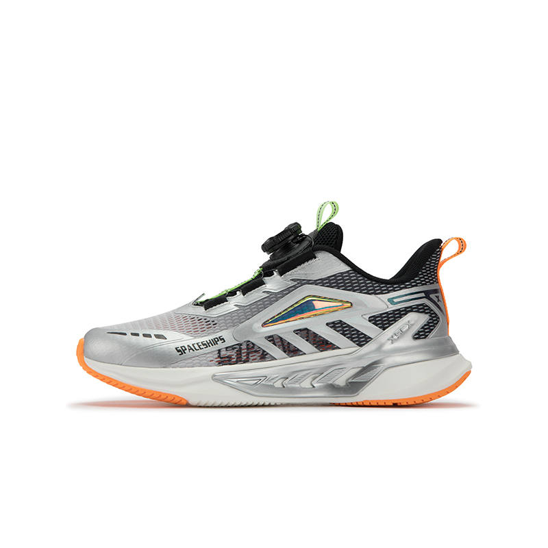 XTEP Starship Mesh Slip Resistant Abrasion Resistant Low top Kids' Running Shoes New Metallic Silver Black Kids'