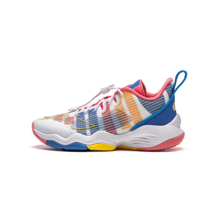 Li-Ning YOUNG Li Ning YOUNG Synthetic Leather Slip Resistant Low top Basketball Shoes White Standard White/New French Blue Teenagers