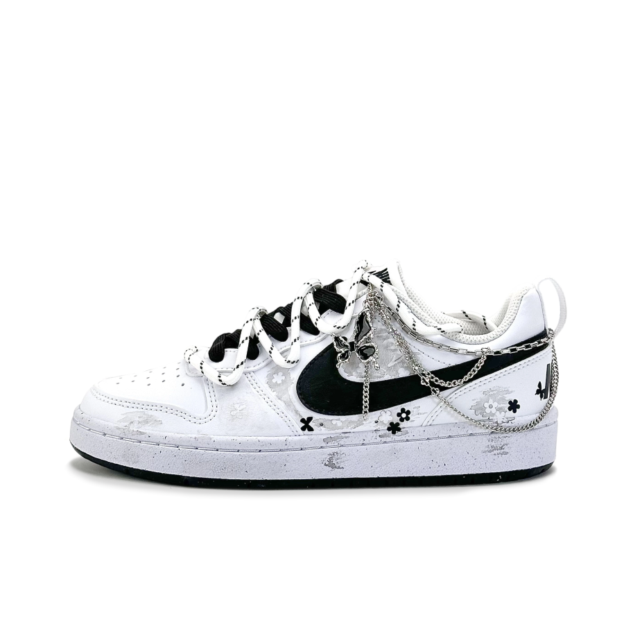 Nike Nike Court Borough Ink Butterfly Synthetic Leather Breathable Low top Kids' Skateboarding Shoes Black White Teenagers