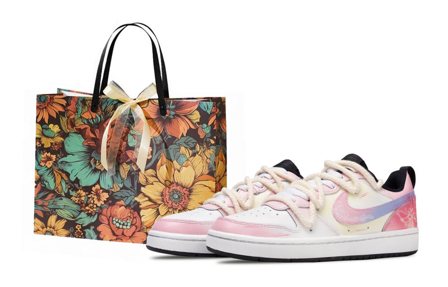 Nike Nike Court Borough Funi Floating Butterfly, Shopping Bag Leather Low top Kids' Skateboarding Shoes Pink Teenagers