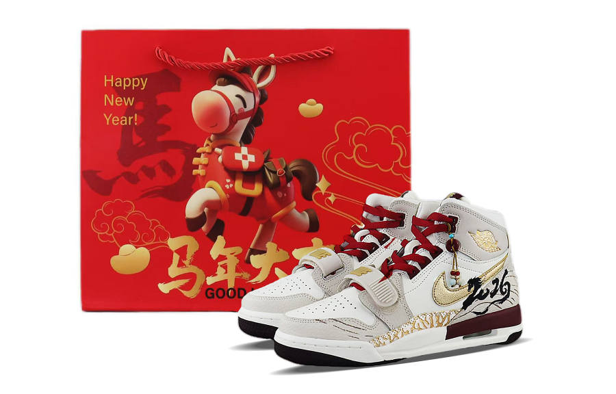 Jordan Jordan Legacy 312 Leather Slip Resistant Abrasion Resistant High top Children's Basketball Shoes Gold Teenagers
