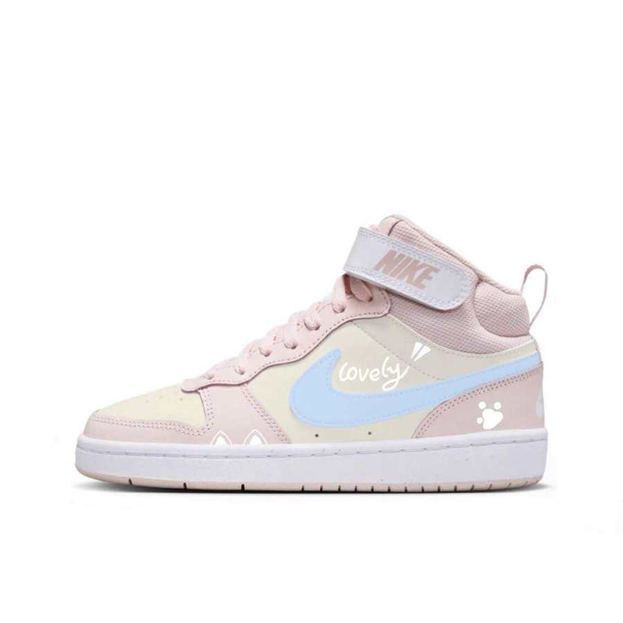 Nike Nike Court Pink Blue Candy Abrasion Resistant Mid top Kids' Skateboarding Shoes Pink White Teenagers