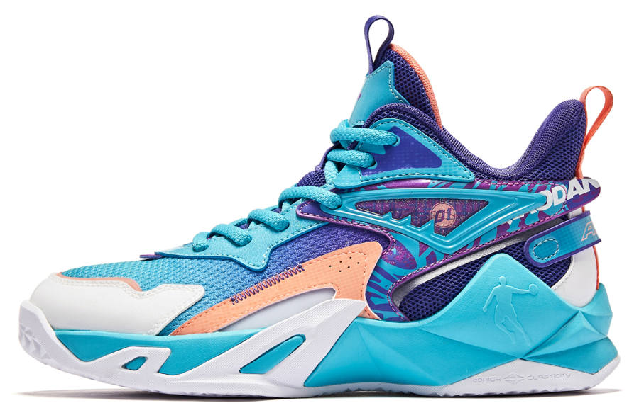 QIAODAN Abrasion Resistant Mid top Basketball Shoes Blue Purple Unisex