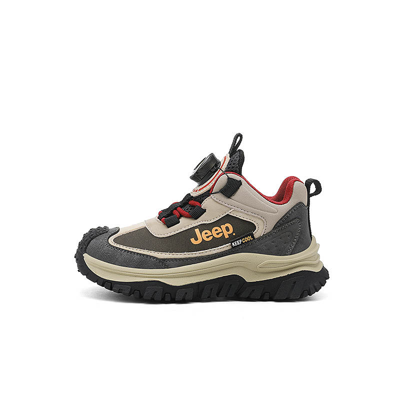 Jeep Synthetic Leather Low top Kids Lifestyle Shoes Sand Grain Gray/Lava Red Kids'