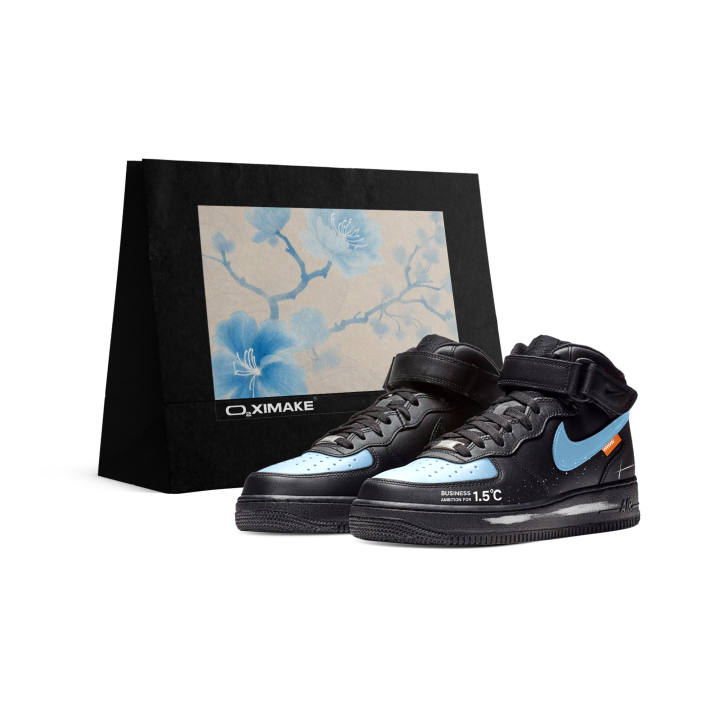 Nike Nike Air Force 1 Abrasion Resistant Height Increasing Mid top Skateboard Shoes Unisex Black Blue