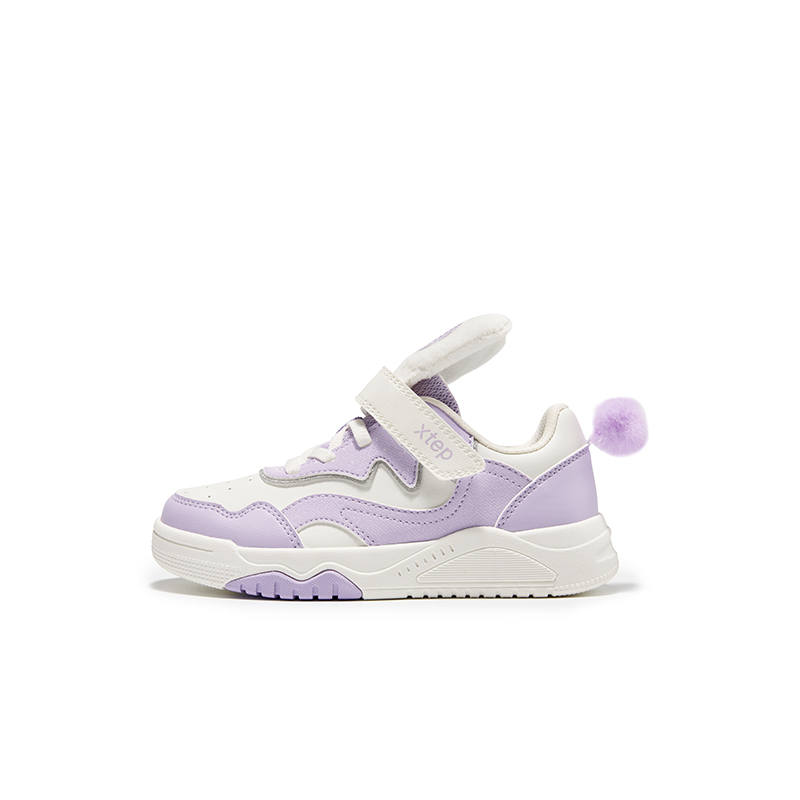 XTEP Rabbit Shoes Slip Resistant, Abrasion Resistant, Breathable Low top Kids' Skateboarding Shoes White Purple