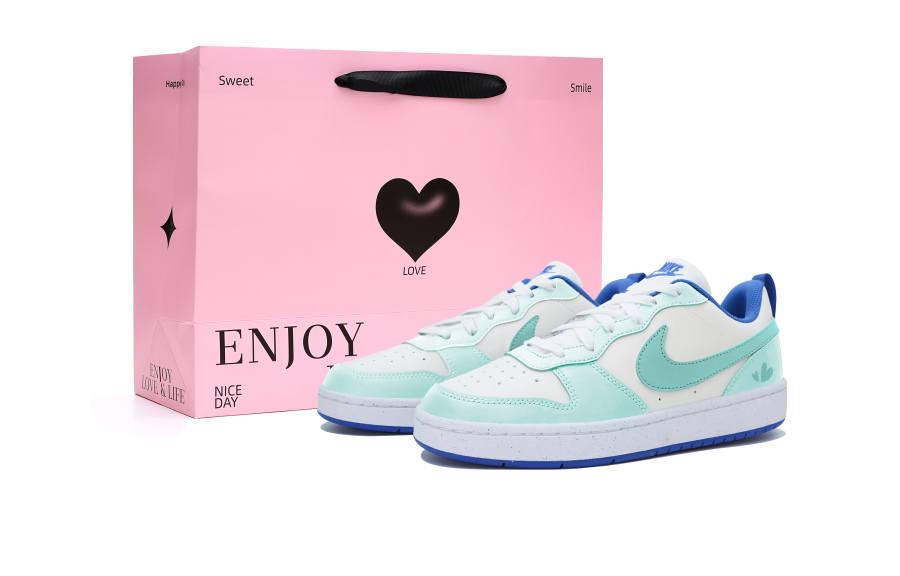 Nike Nike Court Borough Green Letter Love Poem Slip Resistant Abrasion Resistant Low top Kids' Skateboarding Shoes Teal