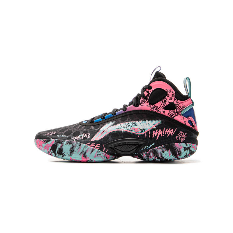 Li-Ning YOUNG Li Ning YOUNG Slip Resistant Mid top Basketball Shoes Black/Fluorescent Lotus Pink Unisex