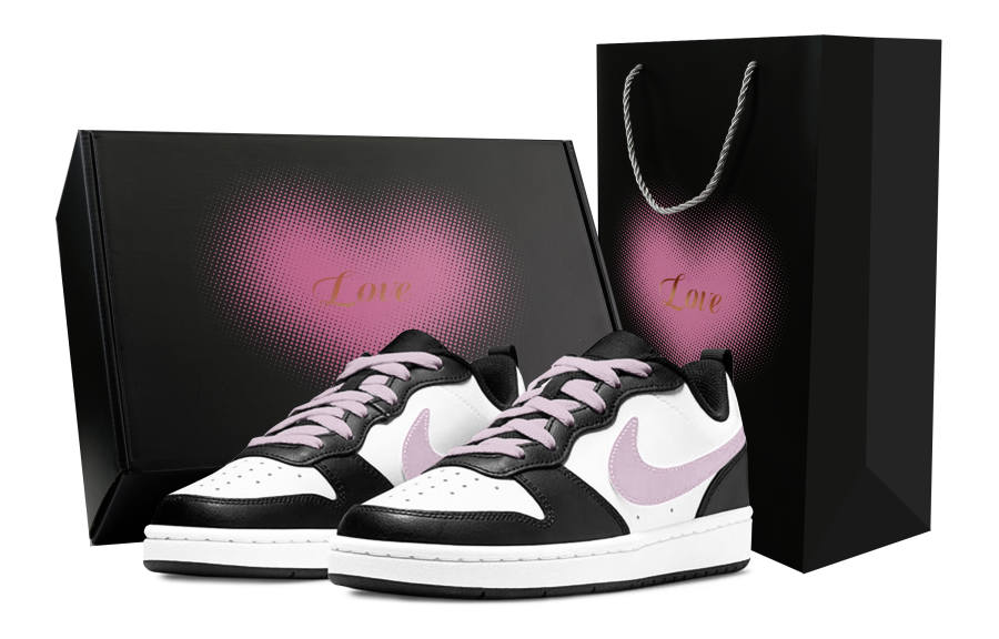 Nike Nike Court Borough Low 2 Leather Slip Resistant Abrasion Resistant Low top Kids' Skateboarding Shoes Black White Purple