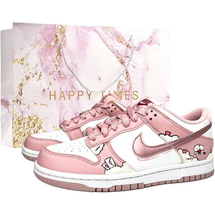 Nike Nike Dunk Sweet Partner Synthetic Leather Abrasion Resistant Low top Kids' Skateboarding Shoes White Pink Unisex