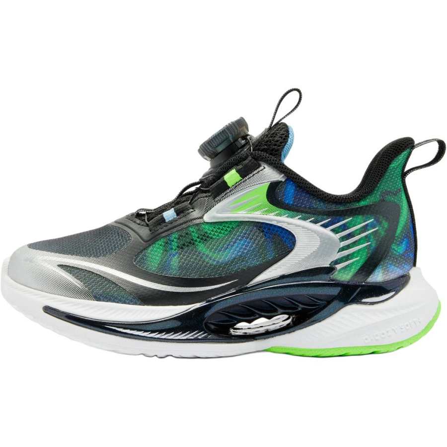 QIAODAN Abrasion Resistant Abrasion Resistant Low top Kids' Running Shoes Black/Hezhou Blue Children Aged 3 7 Years Old