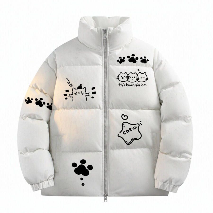 HUANQIU Puffer Jackets Unisex Stand Collar Thickened Padded Puffer Jacket