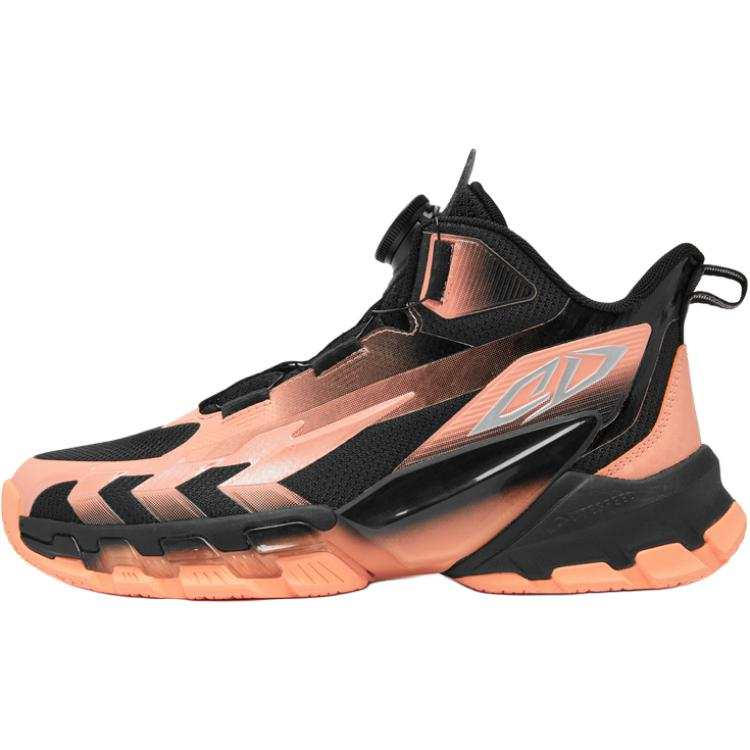QIAODAN Cushioning Abrasion Resistant Slip Resistant Mid top Basketball Shoes Black Orange Teenagers