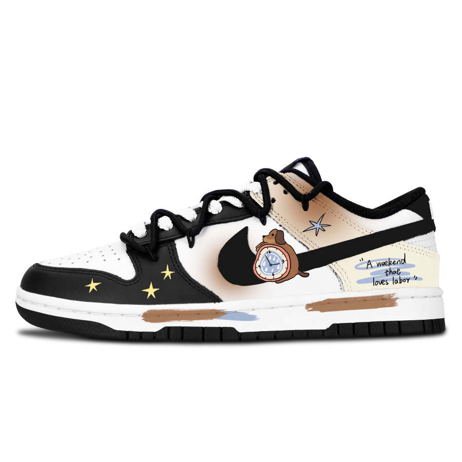 Nike Nike Dunk Black White, Canine Zodiac Leather Slip Resistant, Abrasion Resistant, Lightweight Cushioning