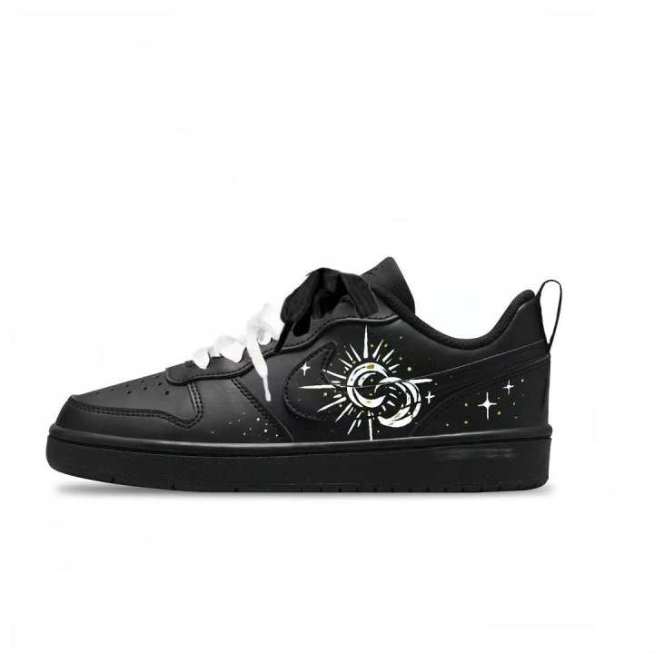 Nike Nike Court Borough Black White Star Moon Slip Resistant Low top Kids' Skateboarding Shoes Black White Unisex