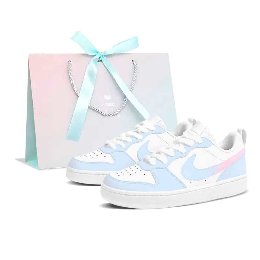 Nike Nike Court Borough Slip Resistant Abrasion Resistant Low top Kids' Skateboarding Shoes Blue Pink Teenagers