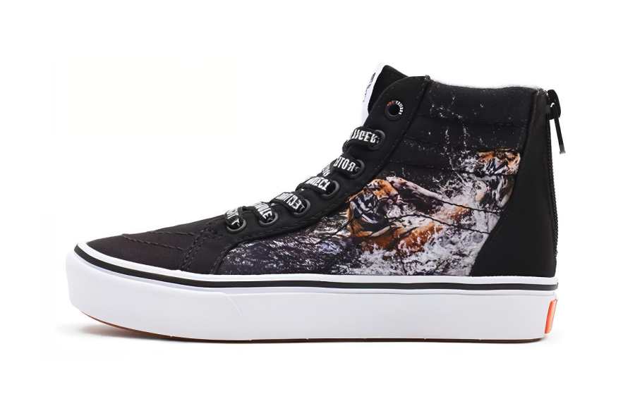 Vans Y/Project x Vans SK8 Canvas Abrasion Resistant Breathable High top Kids' Skateboarding Shoes Black Print