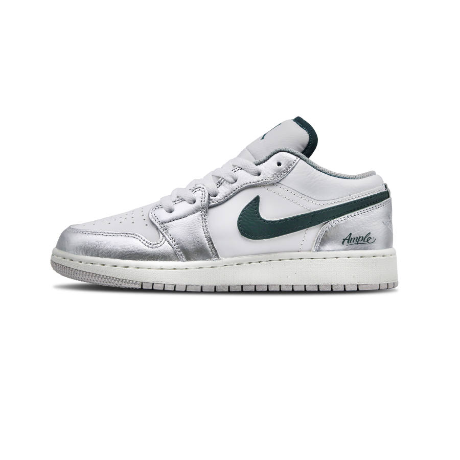 Jordan Jordan Air Jordan 1 Low SE Leather Abrasion Resistant Low top Children's Basketball Shoes Silver Green Teenagers