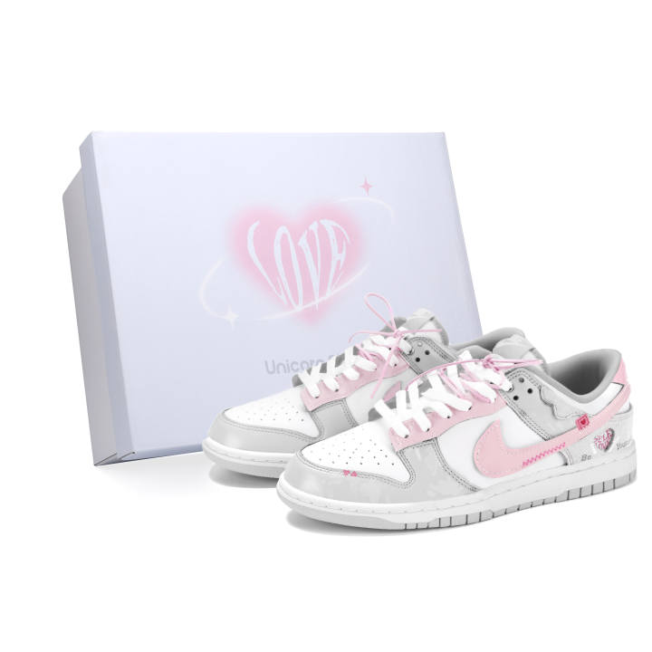 Nike Nike Dunk Unicorn Slip Resistant Abrasion Resistant Low top Skateboard Shoes Gray Pink Kids'