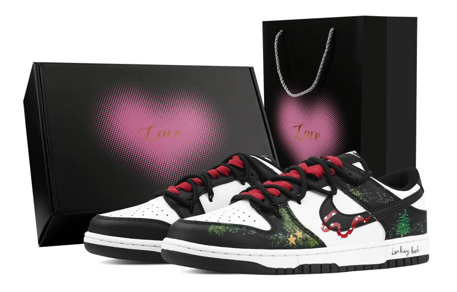 Nike Nike Dunk Jasper Enigma, Heart Box Leather Slip Resistant Abrasion Resistant Low top Skateboard Shoes Black White Kids'