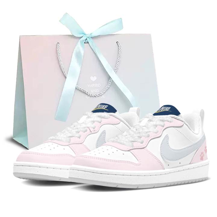 Nike Nike Court Borough Gummies Cream Puff Leather Slip Resistant Cushioning Abrasion Resistant Low top
