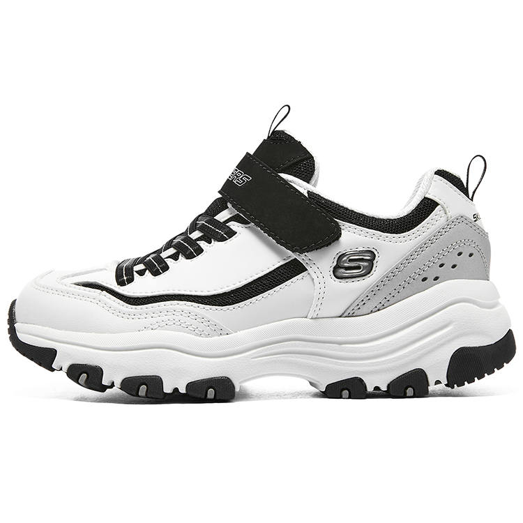 Skechers Synthetic Leather Abrasion Resistant Low top Kids Lifestyle Shoes Black White Gray Teenagers