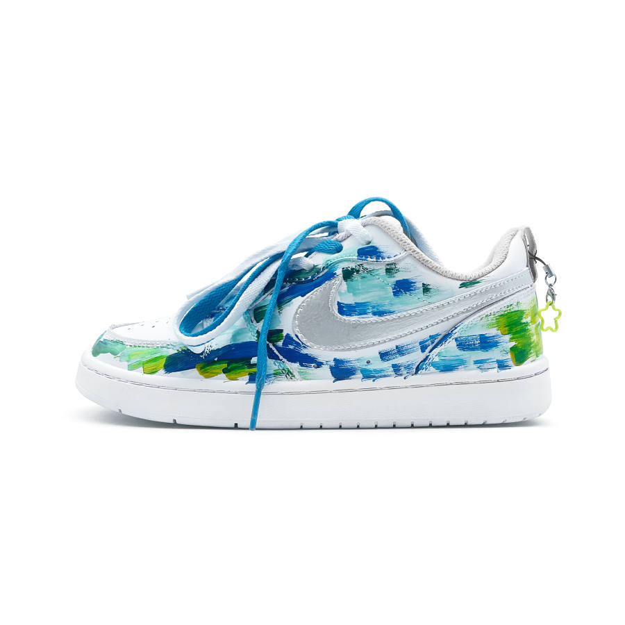 Nike Nike Court Borough Leather Slip Resistant Low top Kids' Skateboarding Shoes White Blue Green Kids'