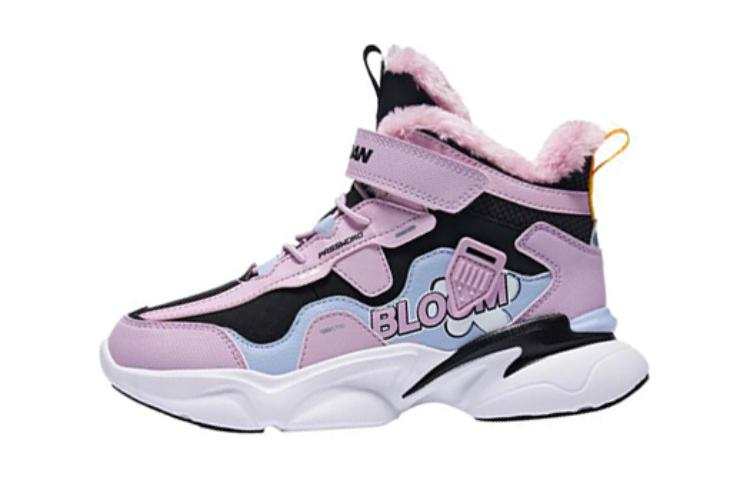 QIAODAN Synthetic Leather Versatile, Fleece Lined Thermal High top Casual Shoes Black Purple Teenagers