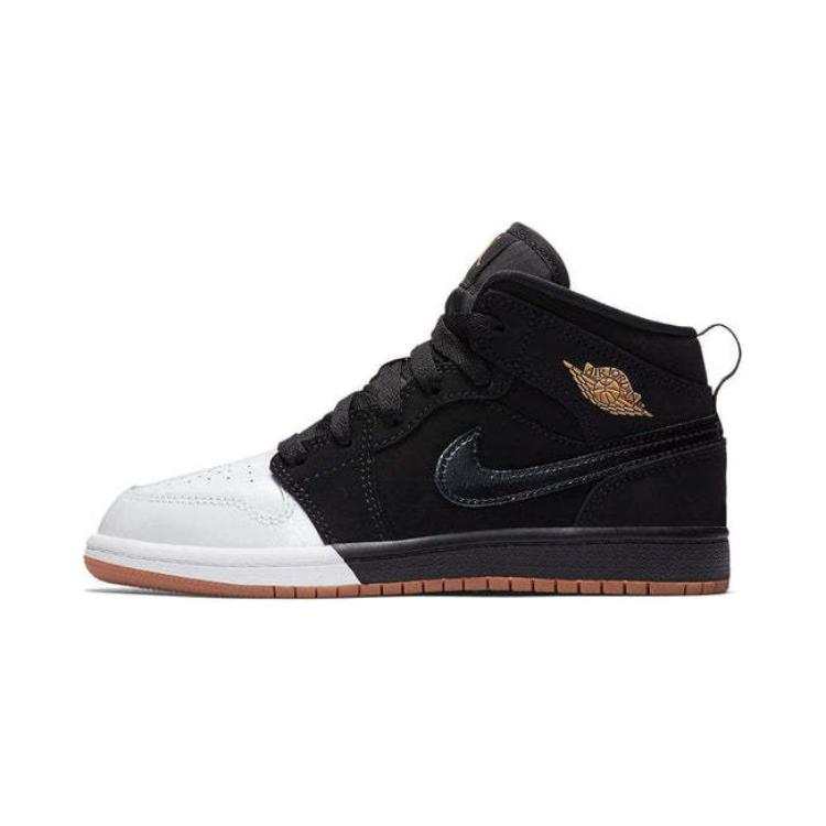 Jordan Jordan Air Jordan 1 Mid 'Dipped Toe' Mid top Children's Basketball Shoes Black White Gold Children Aged 3 7 Years Old