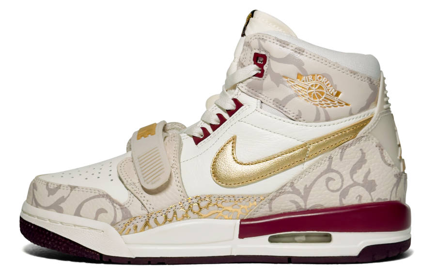 Jordan Jordan Legacy 312 Rose Vine Leather Slip Resistant Abrasion Resistant High top Children's Basketball Shoes Beige