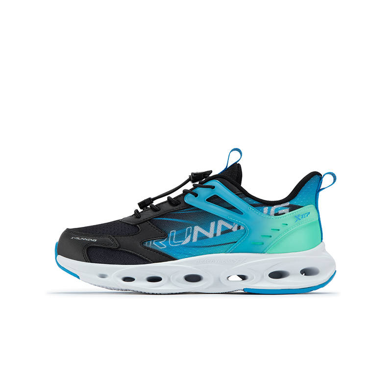 XTEP Cushioning Spin Abrasion Resistant Rebound Breathable Low top Kids' Running Shoes Black Cyan Blue Kids'