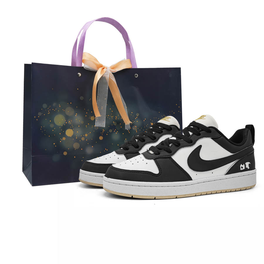 Nike Nike Court Borough Panda Synthetic Leather Slip Resistant Abrasion Resistant Low top Kids' Skateboarding Shoes