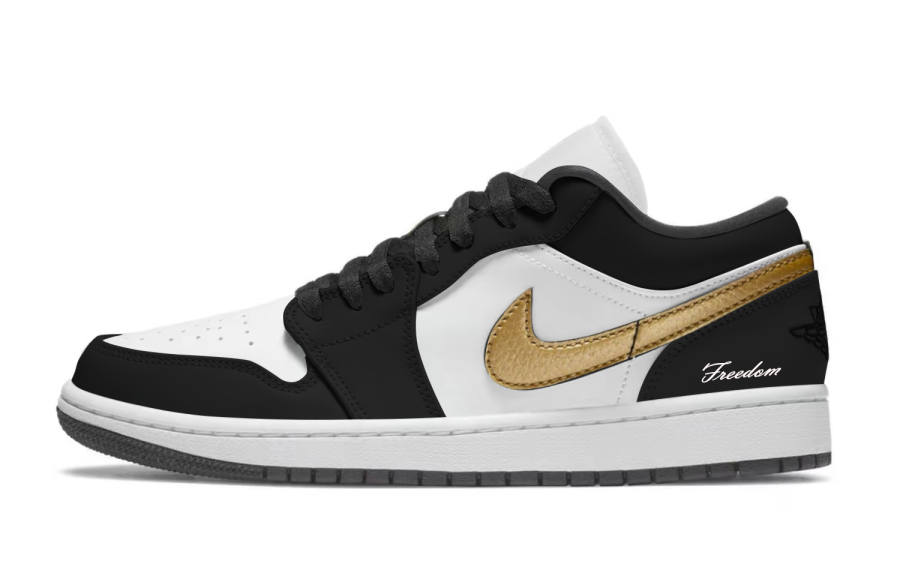 Jordan Jordan Air Jordan 1 Black Gold Toes Abrasion Resistant Abrasion Resistant Low top Children's Basketball Shoes Gold