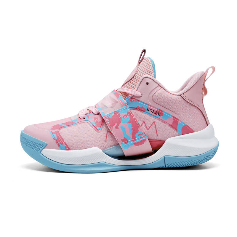 Ku Qi Abrasion Resistant Breathable Lightweight Cushioning Mid top Children's Basketball Shoes Pink Teenagers