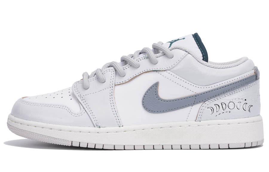 Jordan Jordan Air Jordan 1 Moon Orbit Leather Slip Resistant Abrasion Resistant Low top Children's Basketball Shoes Gray White