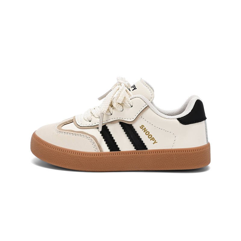 SNOOPY Slip Resistant Anti Kick Abrasion Resistant Lightweight Cushioning Low top Kids' Skateboarding Shoes Beige Black