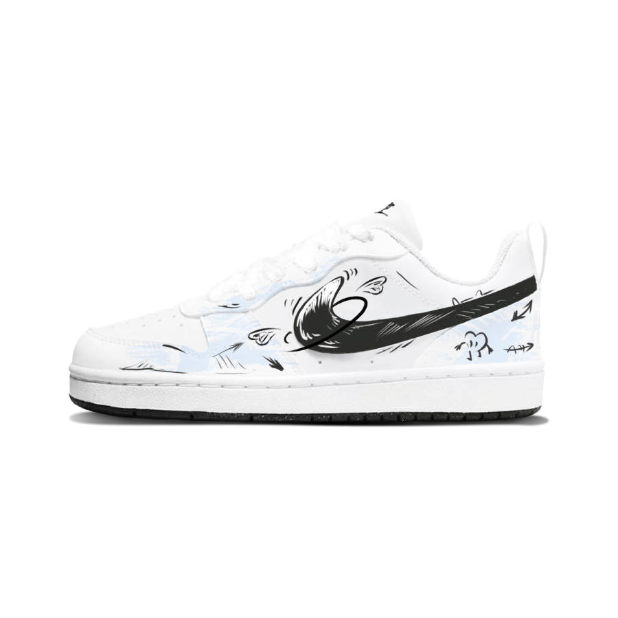 Nike Nike Court Borough Synthetic Leather Abrasion Resistant Low top Kids' Skateboarding Shoes White Blue Unisex