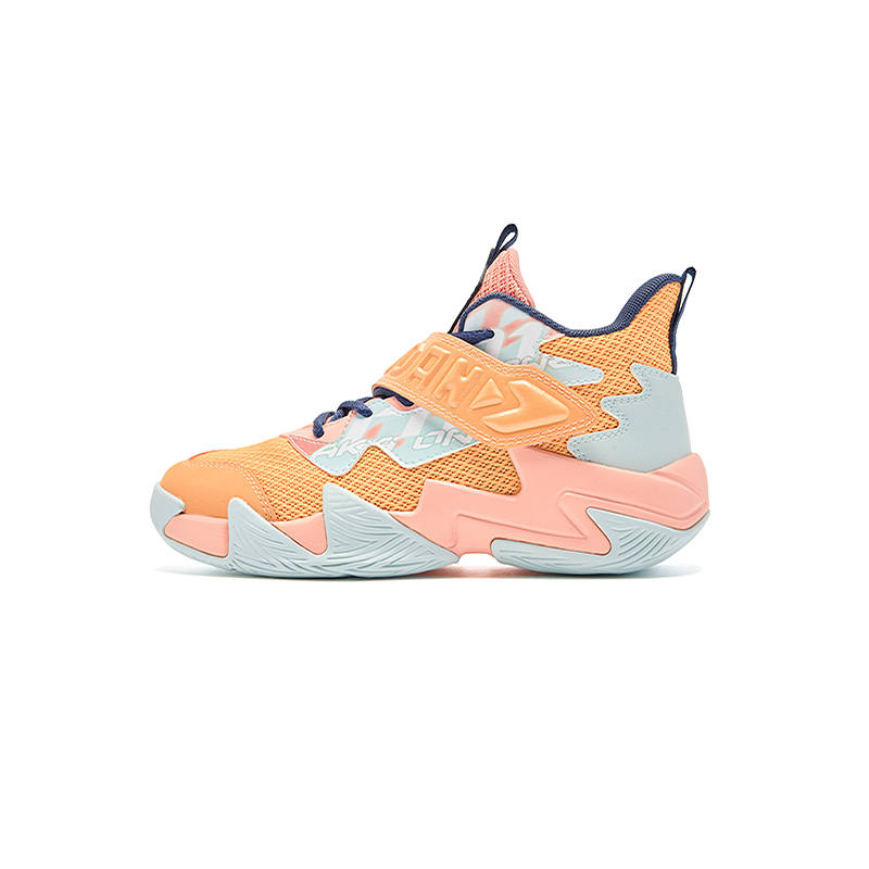 QIAODAN Mid top Basketball Shoes Golden Orange/Hot Pink Teenagers